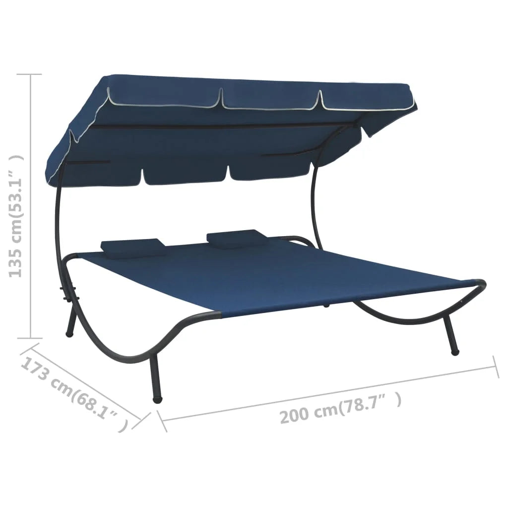 vidaXL Outdoor Double Chaise Lounge Patio Lounge Bed with Canopy and Pillows