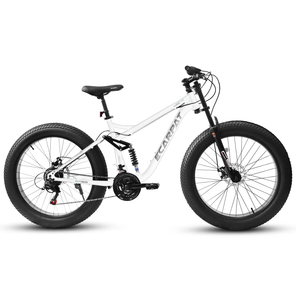 26 inch Mountain Bike for Men, 26*4" Fat Tire Mountain Bicycles,Full-Suspension 21-Speed Drivetrain with Disc Brakes
