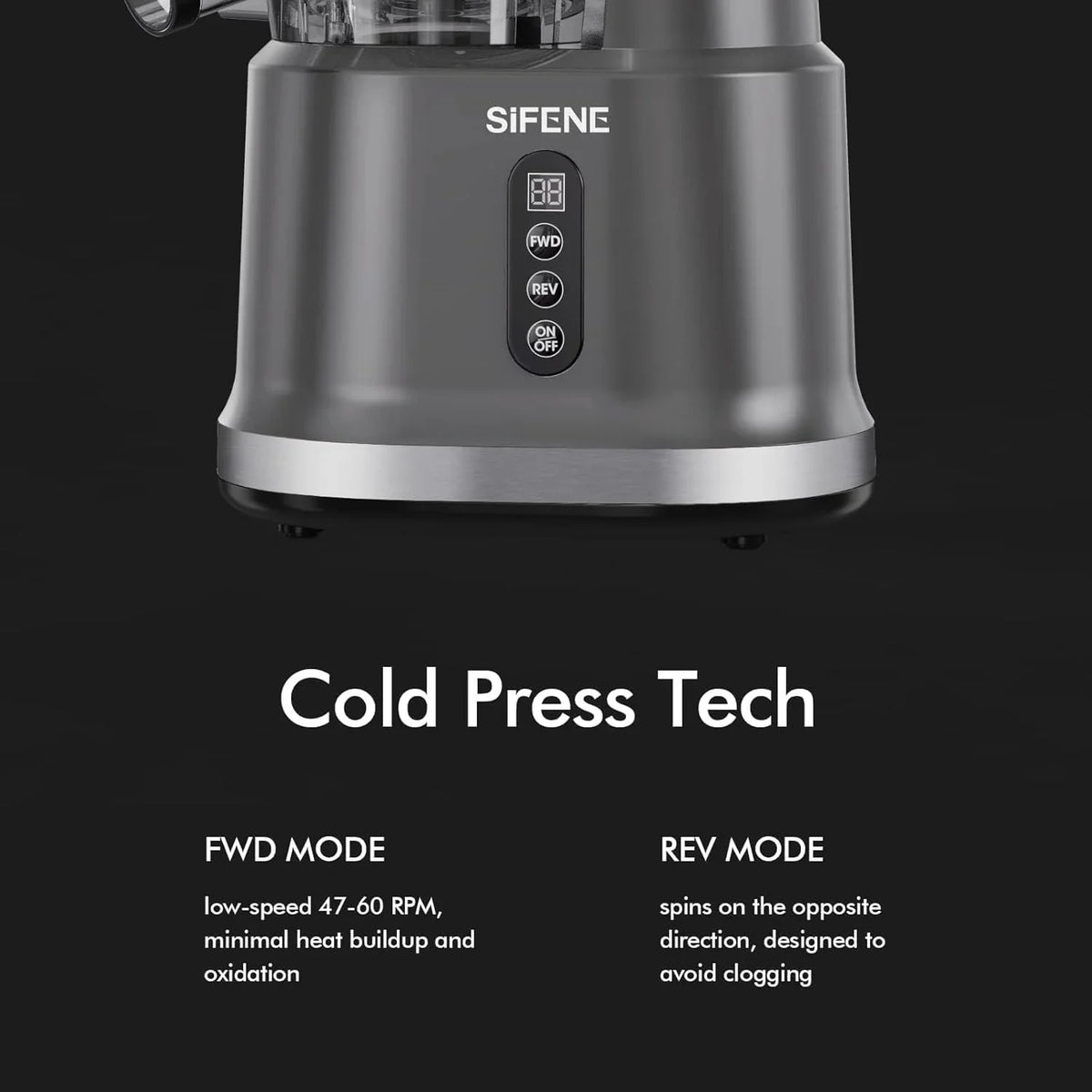 SIFENE 200W Cold Press Juicer Machine for Fruits and Vegetables, Masticating Juice Maker with 83mm Wide Chute, High Yield, Easy Clean, Gray