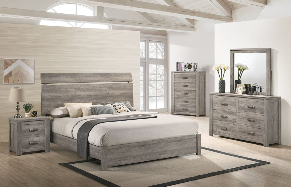 Roundhill Furniture Floren Transitional Bedroom Set, 5 Piece, Weathered Gray Wood
