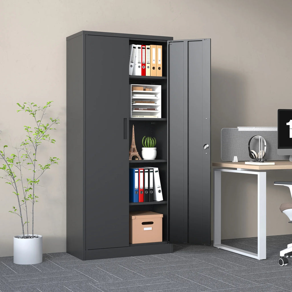 Garage Storage Cabinet with Doors and 4 Adjustable Shelves, Alvantor 72" Tall Metal Garage Cabinet, Lockable Tool Storage Cabinets for Garage, Home, Office Black