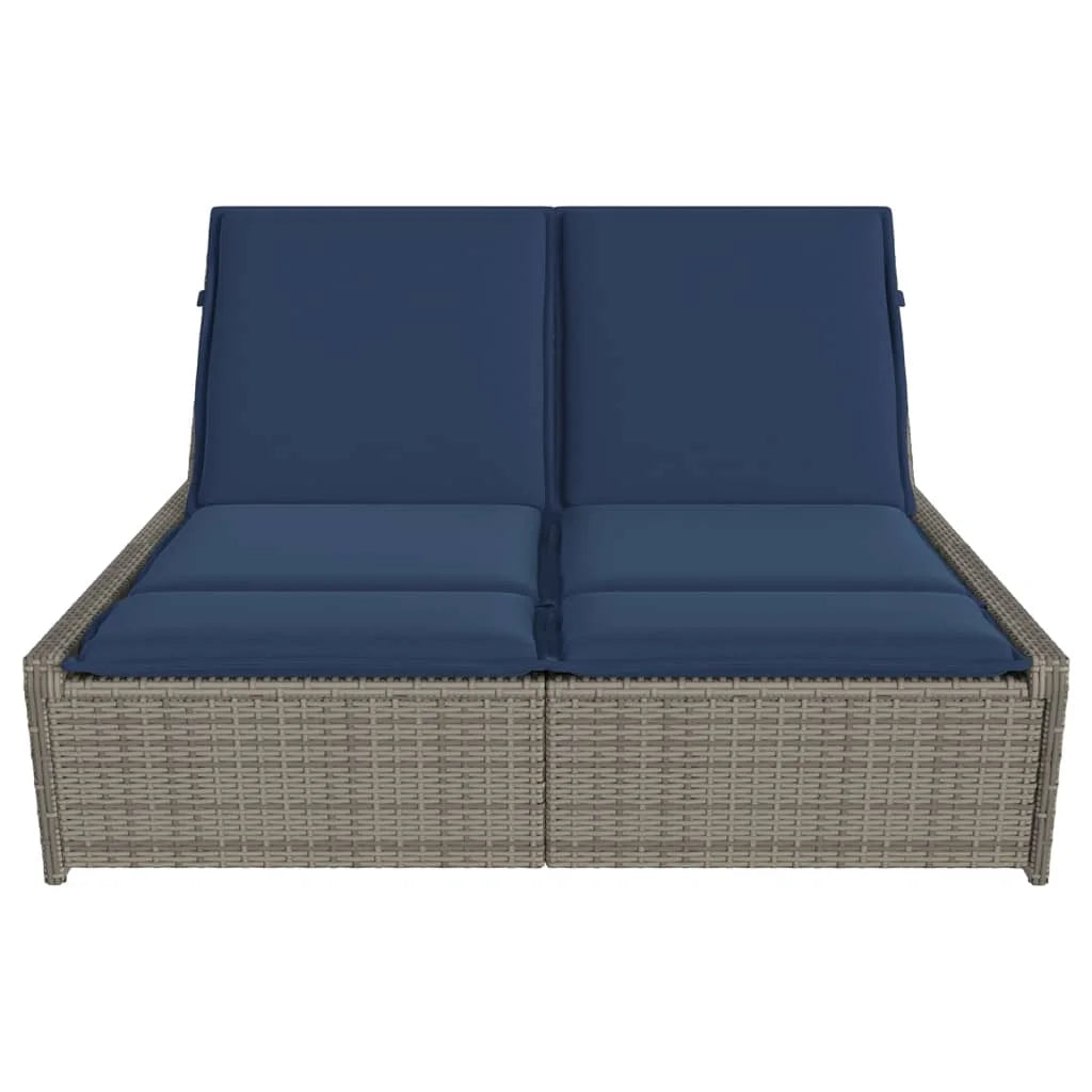 vidaXL Double Sun Lounger with Cushions Outdoor Poly Rattan Brown/Gray/Black