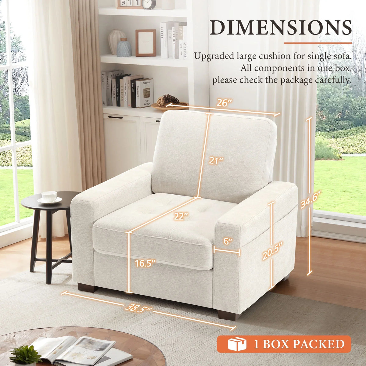 BedLuxury 38.5'' Wide Modern Accent Chair & Single Sofa Lounge for Living Room, Chenille Oversized Armchair, Grey