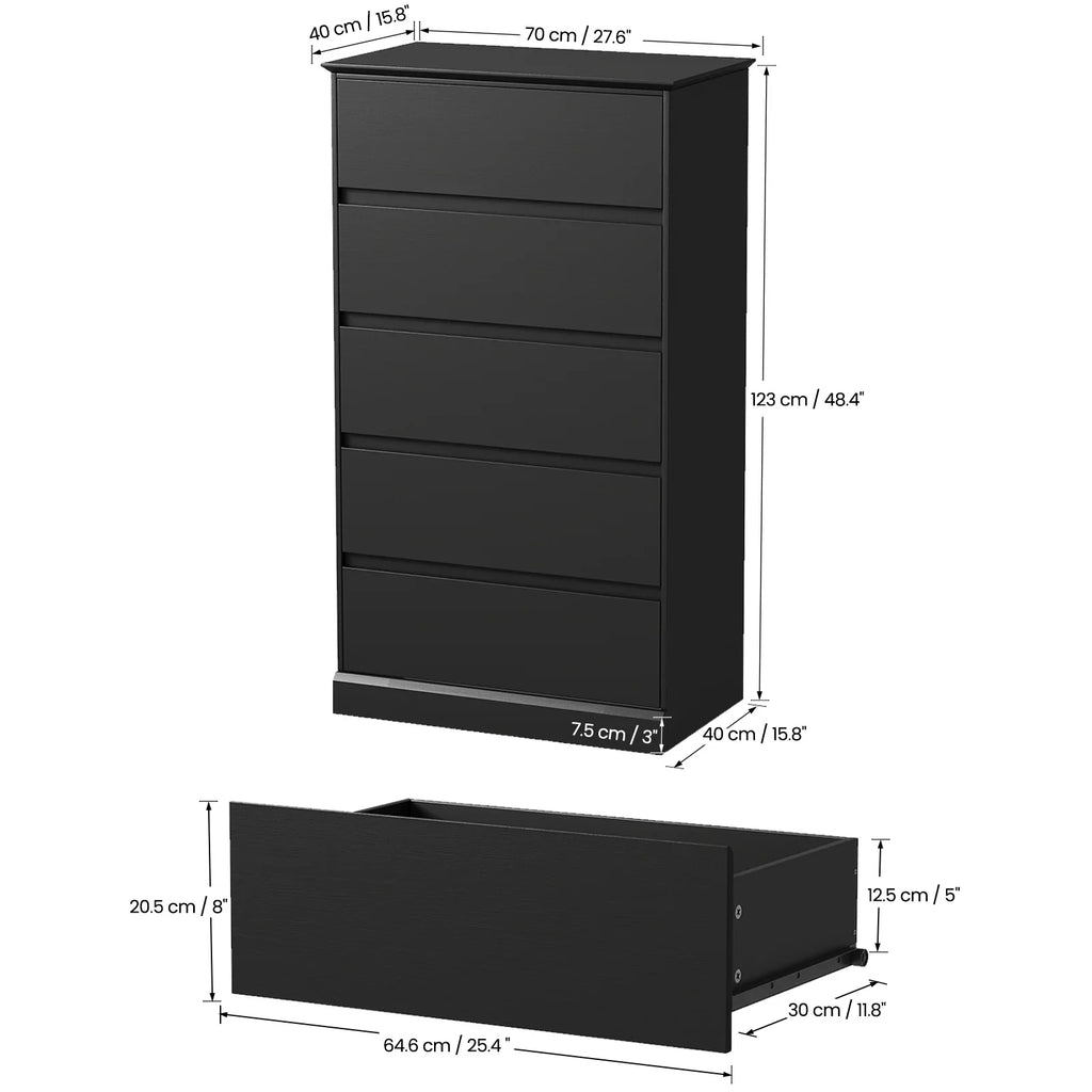 2 PCS Dresser for Bedroom, 5 Drawer Dresser Black Chest of Drawers for Living Room Dressing Room Entryway -2PCS