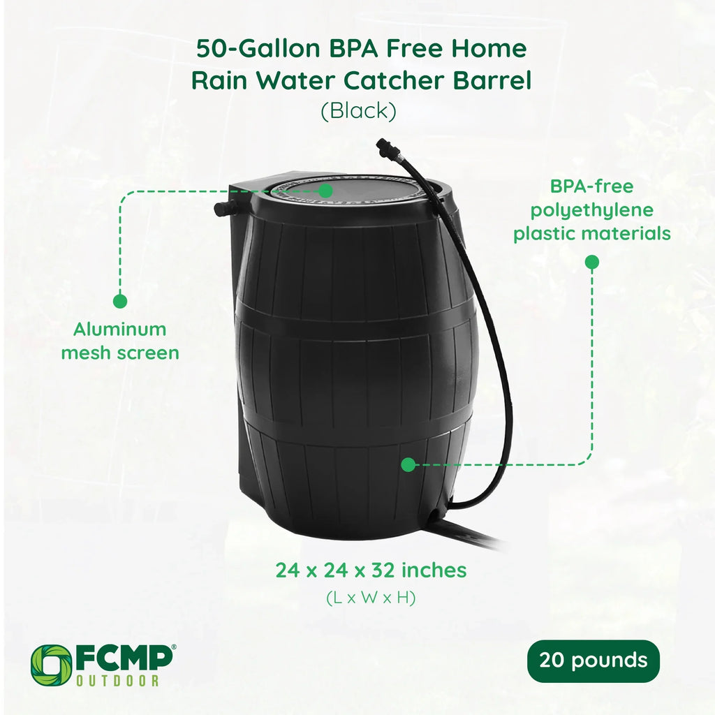 FCMP Outdoor RC4000 Raincatcher 50 Gallon Rain Catcher Barrel, Brown