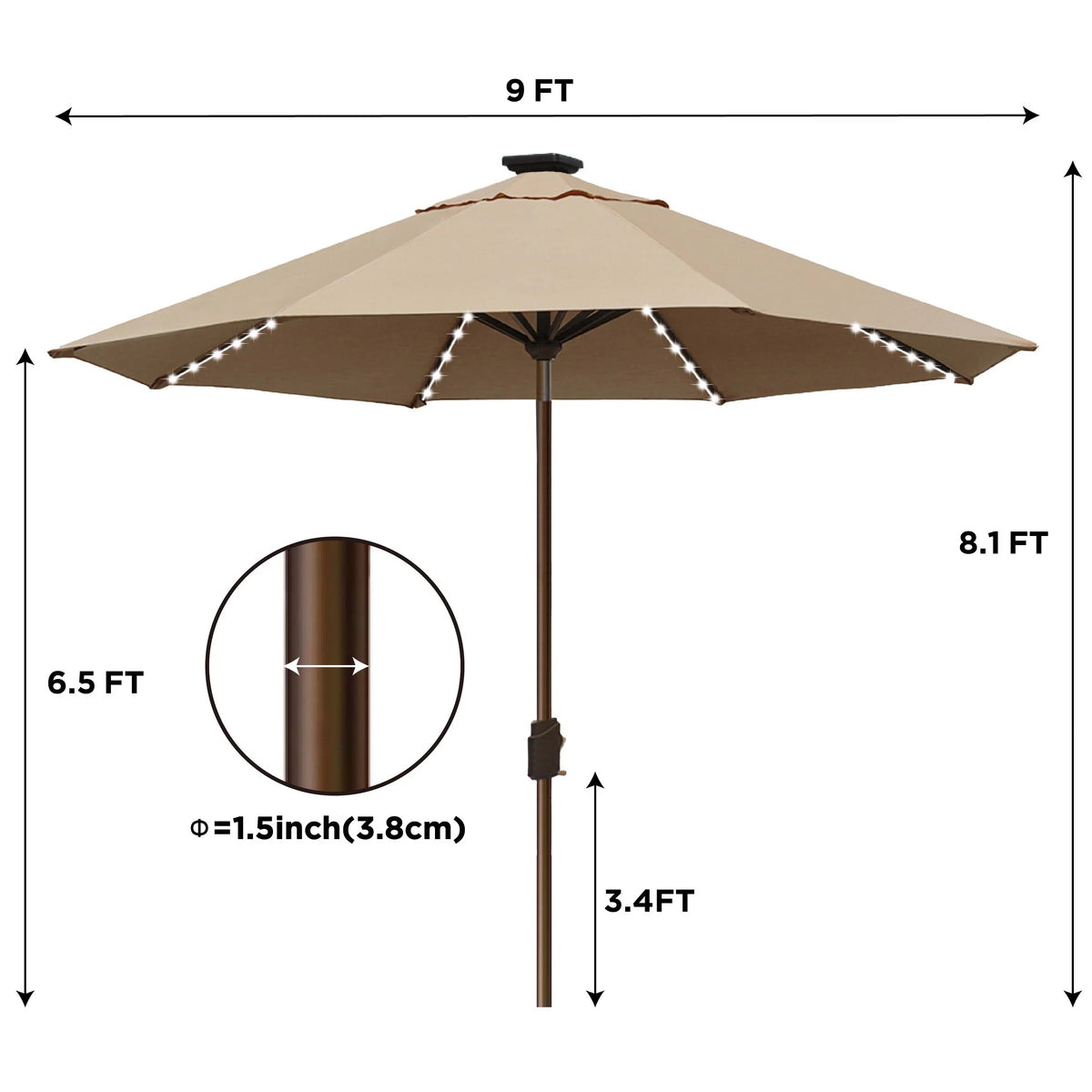 EliteShade Sunbrella Solar Umbrellas 9ft Market Umbrella with 80 LED Lights Patio Umbrellas Outdoor Table Umbrella with Ventilation and 5 Years Non-Fading Top,Ruby