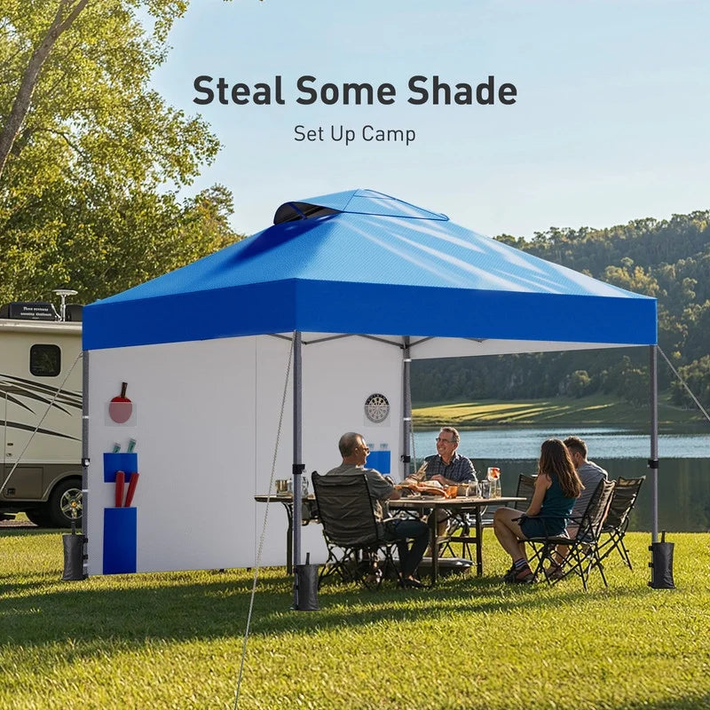 CHITOOMA 10 x 10ft Pop up Canopy Tent, Instant Outdoor Shelter Easy Portable Straight Leg Canopy Tent with Pockets Sidewall, White