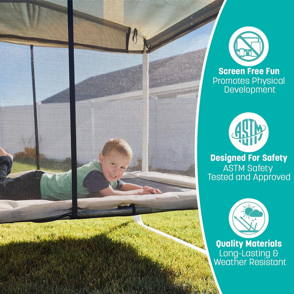 Skywalker Trampoline 6x4ft Rectangle Trampoline with Enclosure Net for Kids and Toddlers, up to 200 LB Safe and Stylish Design Blue and Purple