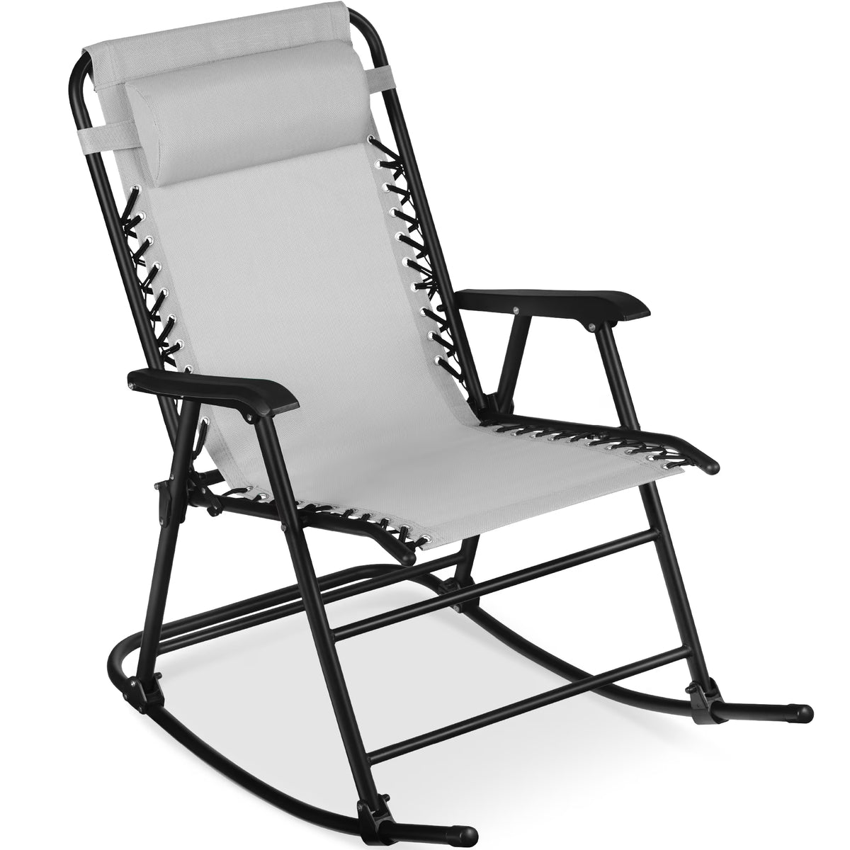 Best Choice Products Folding Outdoor Zero Gravity Rocking Lounge Chair w/ Headrest Pillow - Black