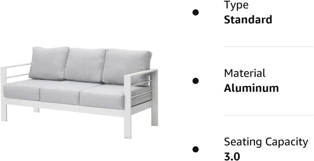 Superjoe Outdoor 3 Seats Patio Aluminum Sofa Furniture, Couch Gray Metal Chair with Cushions, Dark Grey