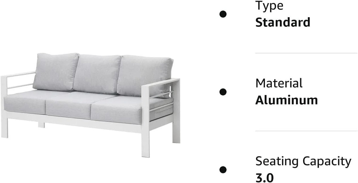 Superjoe Outdoor 3 Seats Patio Aluminum Sofa Furniture, Couch Gray Metal Chair with Cushions, Dark Grey
