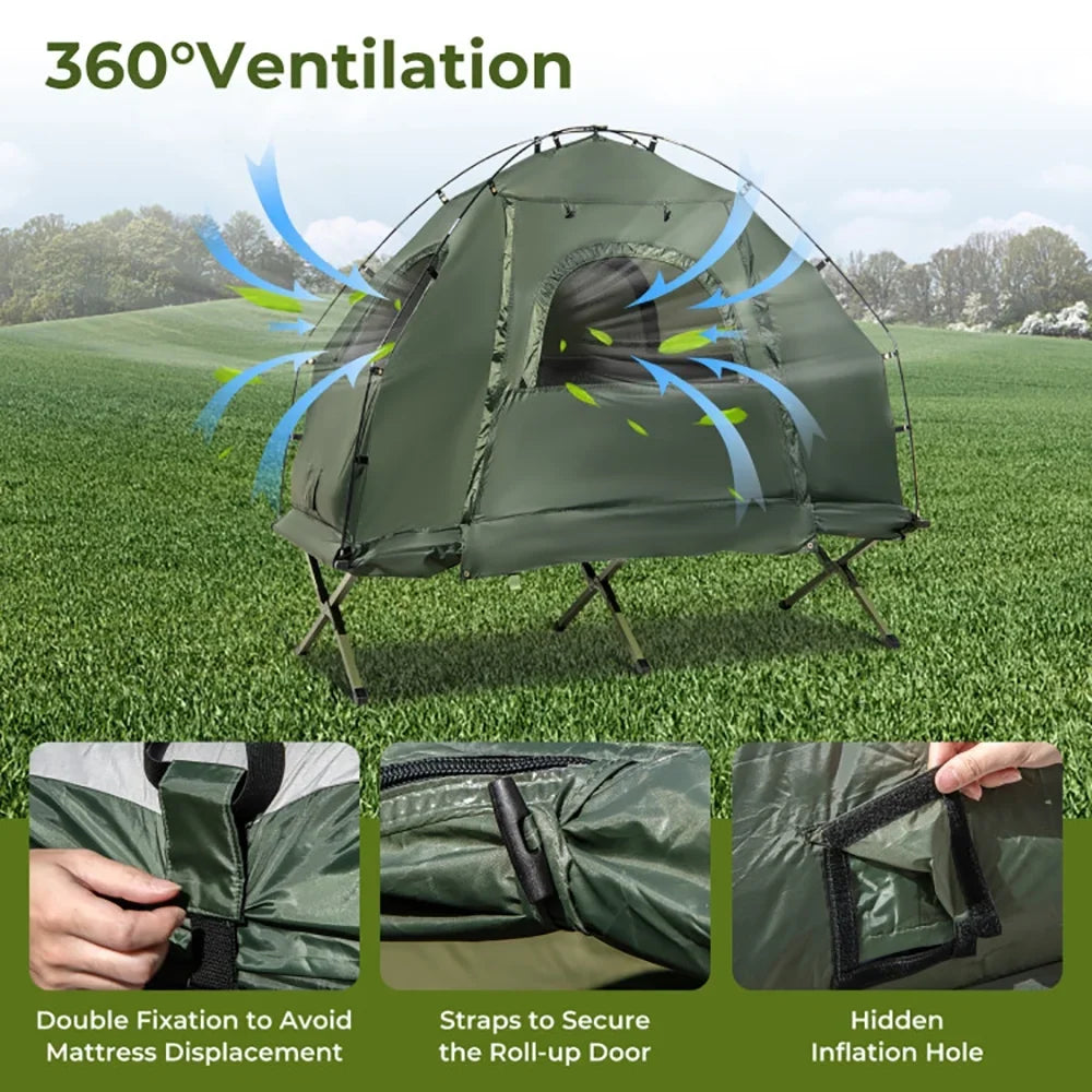 GVN Folding Camping Tent with Air Mattress, Polyester
