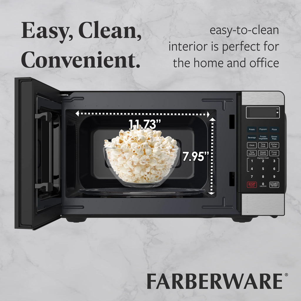 Farberware Countertop Microwave Ov 1100 Watts, 2.2 cu ft - Smart Sensor With LED Lighting and Child Lock - Perfect for Apartments and Dorms - Easy Clean Black Interior, Stainless Steel
