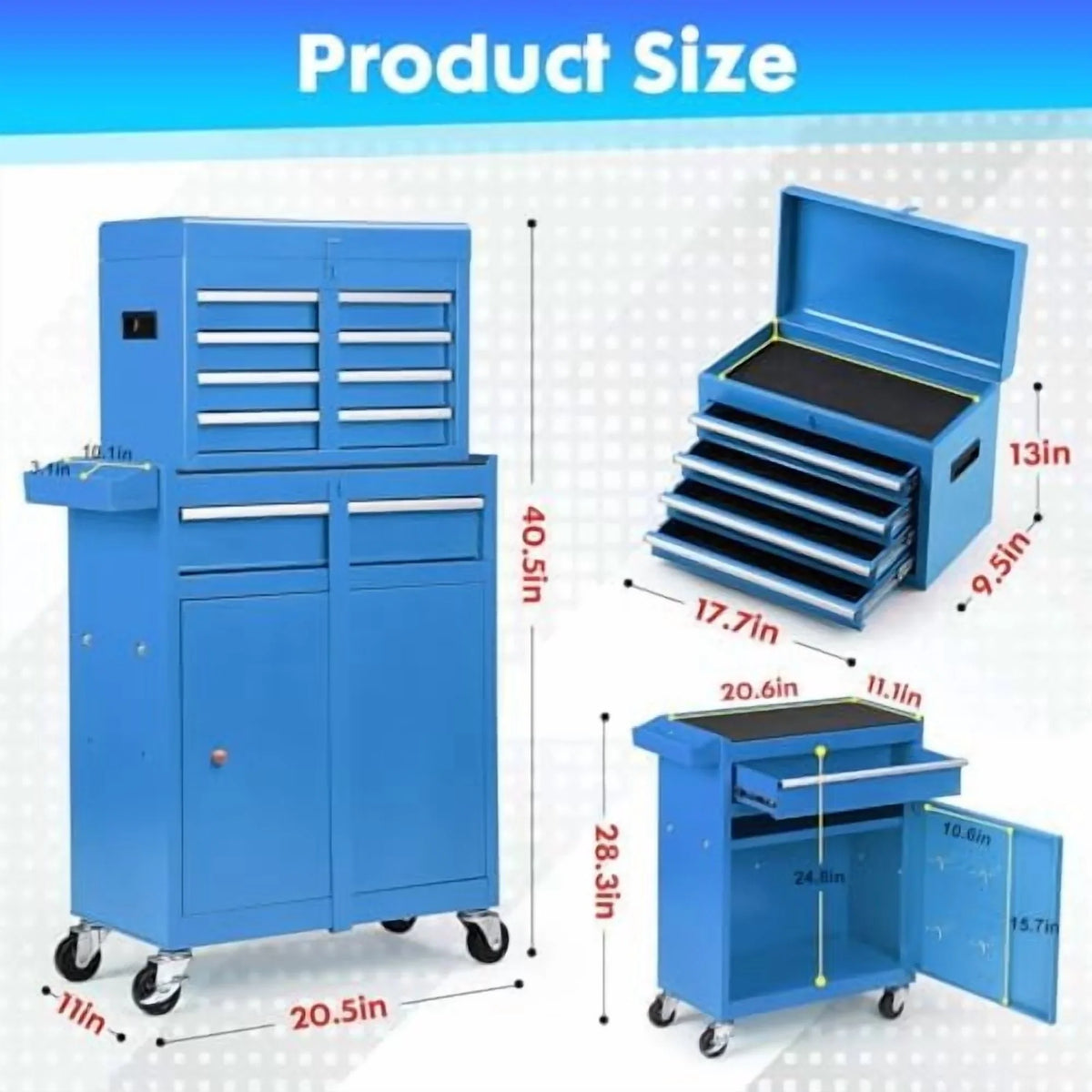 8-Drawer Rolling Tool Chest with Detachable Top Tool Box, Lockable Metal Tool Cabinet, and Liner, Heavy-Duty Storage Organizer with Wheels and 6 Hooks for Garage, Workshop, Green