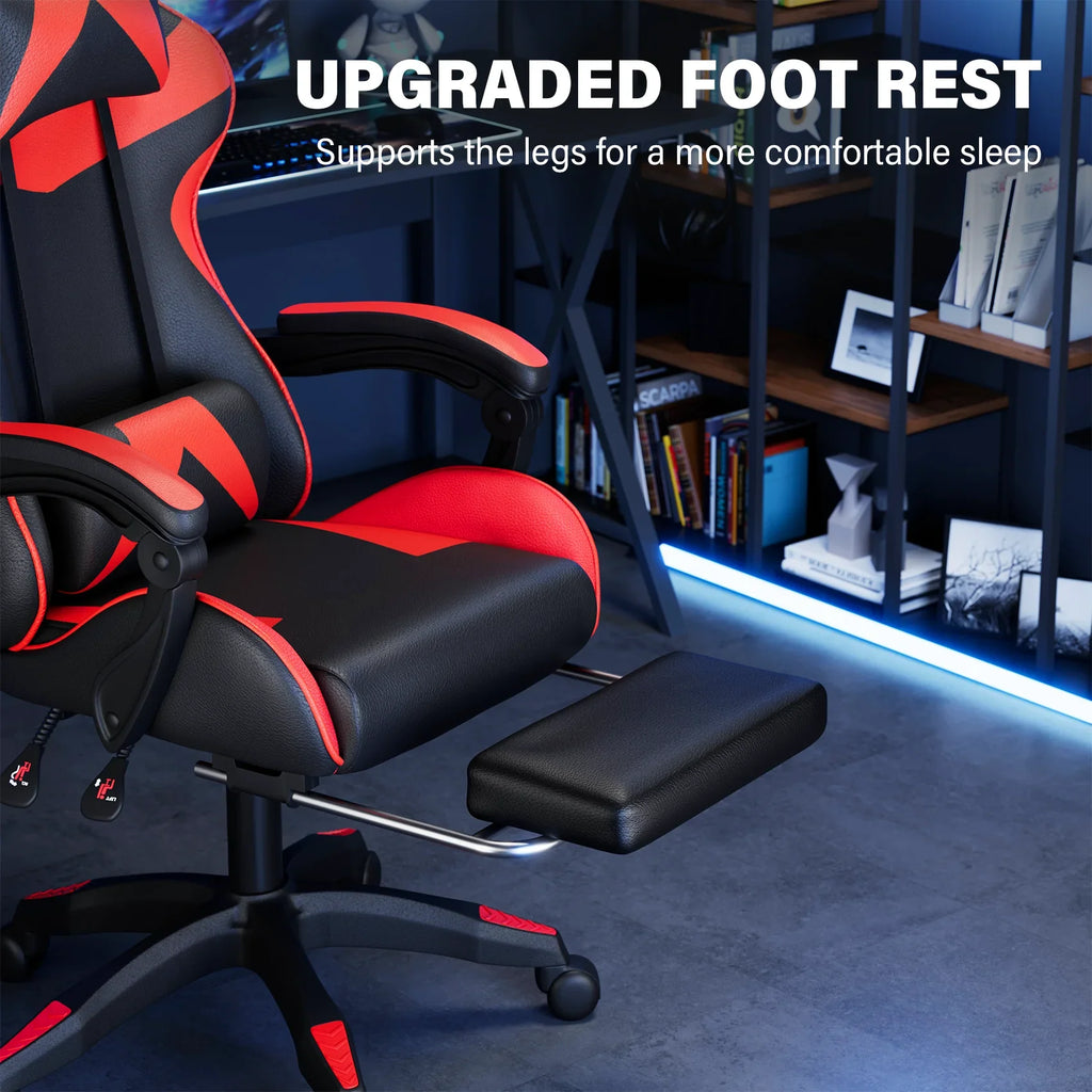 Mr IRONSTONE Office Gaming Chair with Footrest & Lumbar Support, Ergonomic Adjustable Computer Chair with Swivel Seat & Headrest, Blue