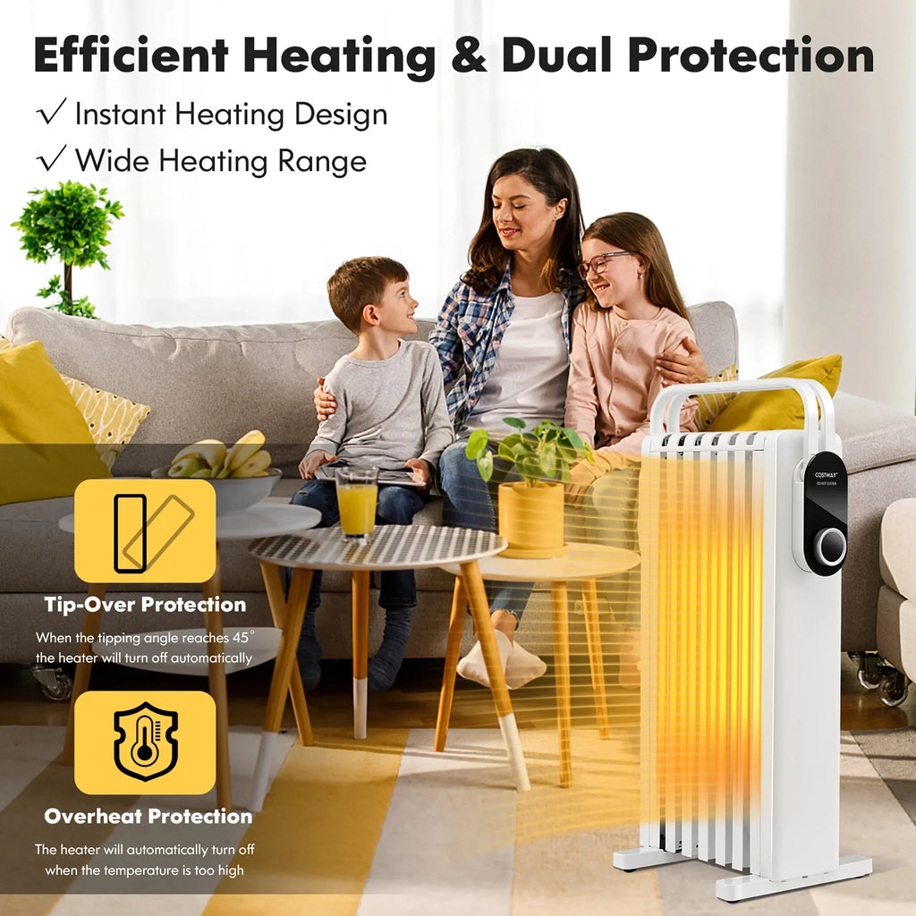 Costway 1500W Electric Space Heater Oil Filled Radiator Heater W/ Foldable Rack White