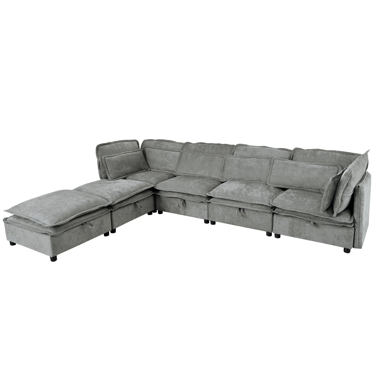 Harper & Bright Designs Modern Modular Corner Sofa Sectional with 2 Storage Ottomans, Free Combination L-Shaped Couch Set with Double-Layer Cushion for Living Room, Dark Blue