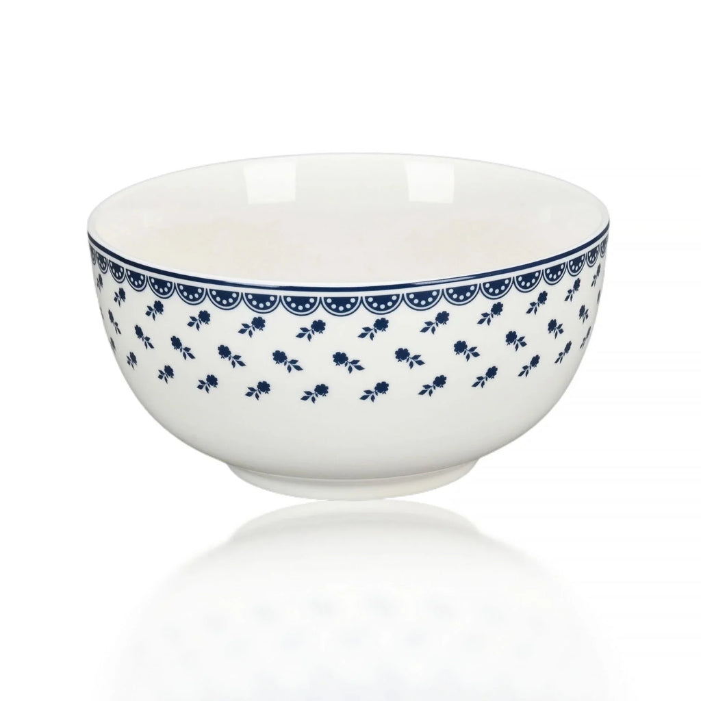 STP GOODS Melodie de Fleurs Bone China Dinnerware Set of 24 Service for 6 24-Piece Dish Set of Plates and Bowls, Blue Gold White