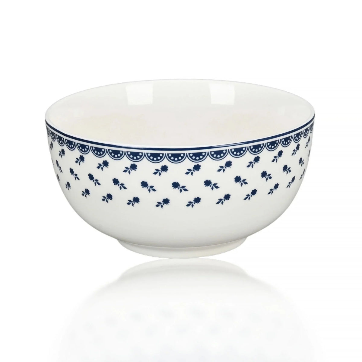 STP GOODS Melodie de Fleurs Bone China Dinnerware Set of 24 Service for 6 24-Piece Dish Set of Plates and Bowls, Blue Gold White