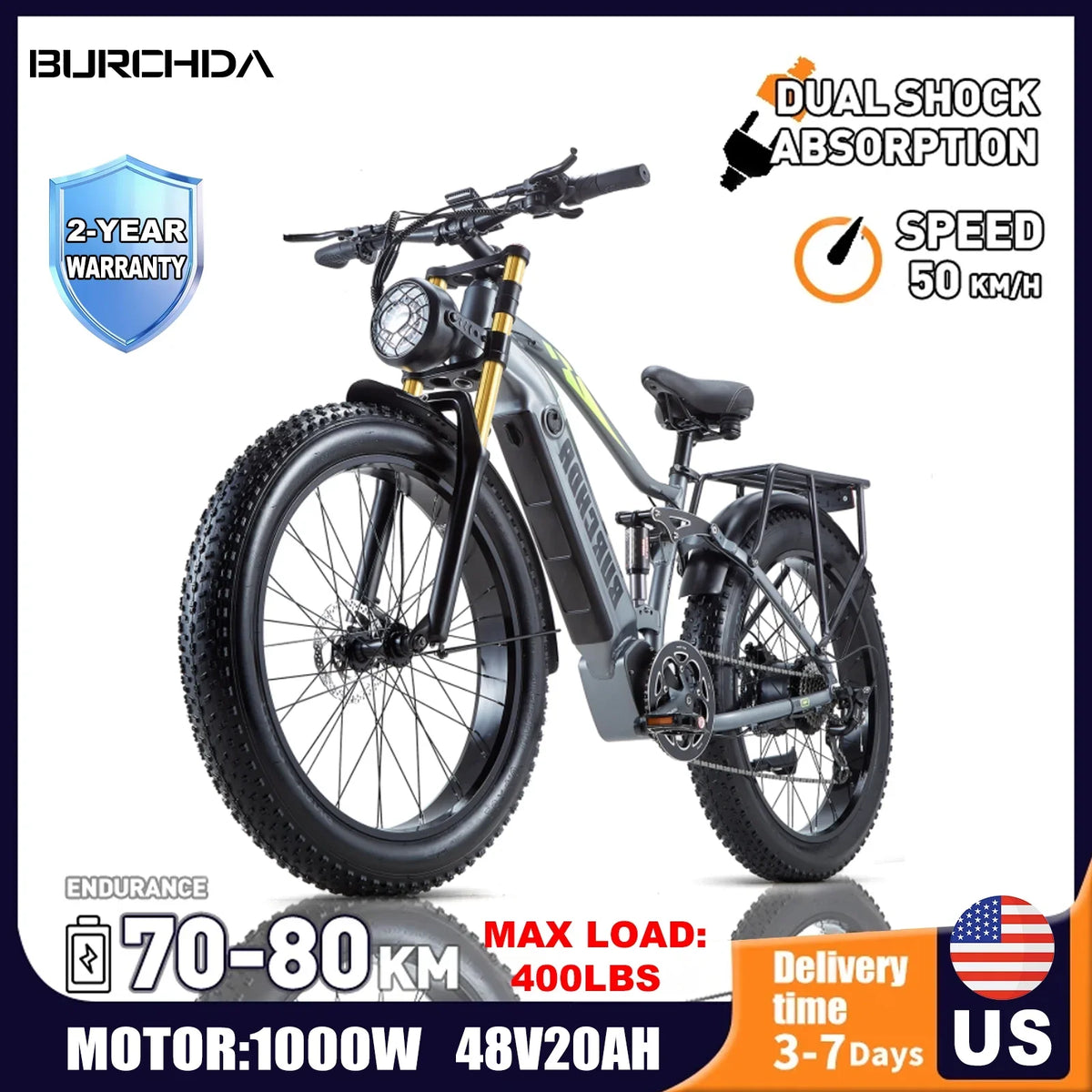 Electric Bike for Adults 26'', 1000W E-Mountain Bike 48V 30/20Ah UL2849 Removable Battery,Fat Tire Ebike up to 30MPH Off Road Beach Snow Electric Bicycles Full Suspension & Dual Hydraulic Disc Brakes