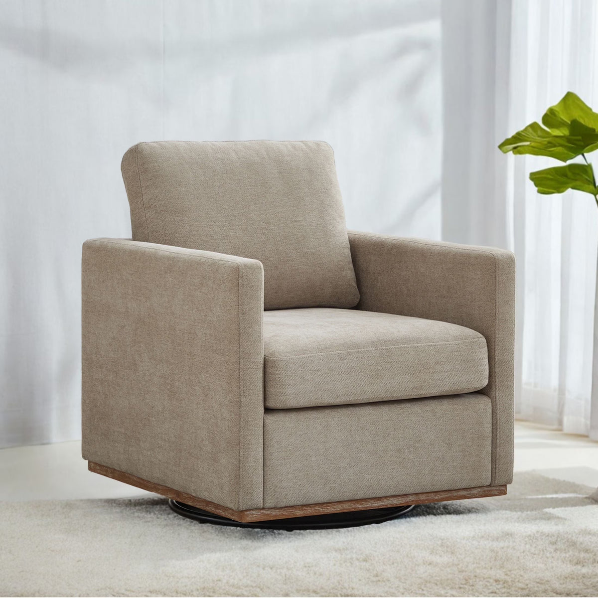 Swivel Accent Chair"360 Degree Square Swivel Chair for Living Room, Mid Century Modern Upholstered Swivel Barrel Chair,Comfy Sofa Armchairs for Bedroom,Nursery,Chenille(Beige)