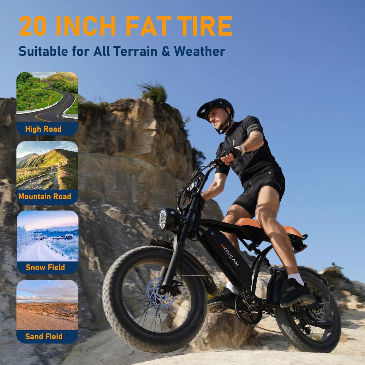 Movcan 20" Fat Tire Electric Bike for Adult, 750W Mountain Ebike, 48V 18.2Ah Removable Battery, 7 Speed Dual Hydraulic Brake E-Motorcycle Bike UL2849