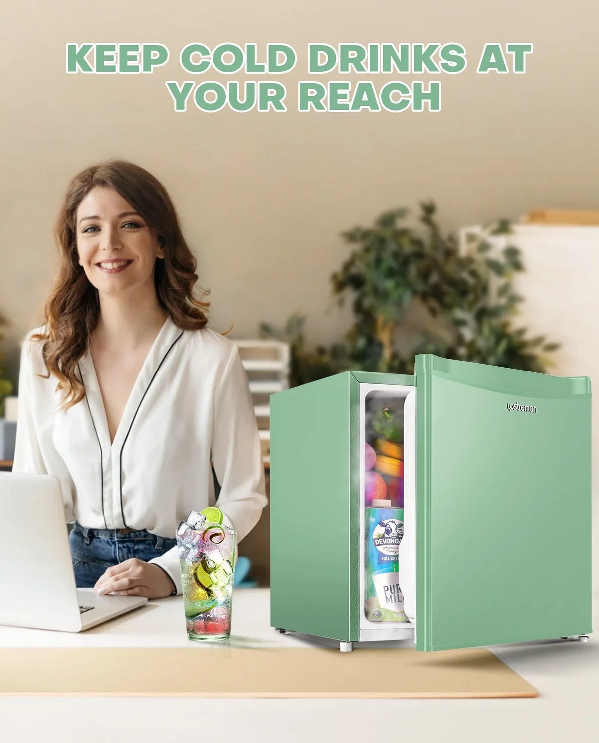 Upstreman 1.7 Cu ft Mini Fridge with Freezer Single Door Compact Refrigerator, Low Noise, Energy Saving, Adjustable Temperature, Reversible Door, for Home Office Dorm, Black FR17