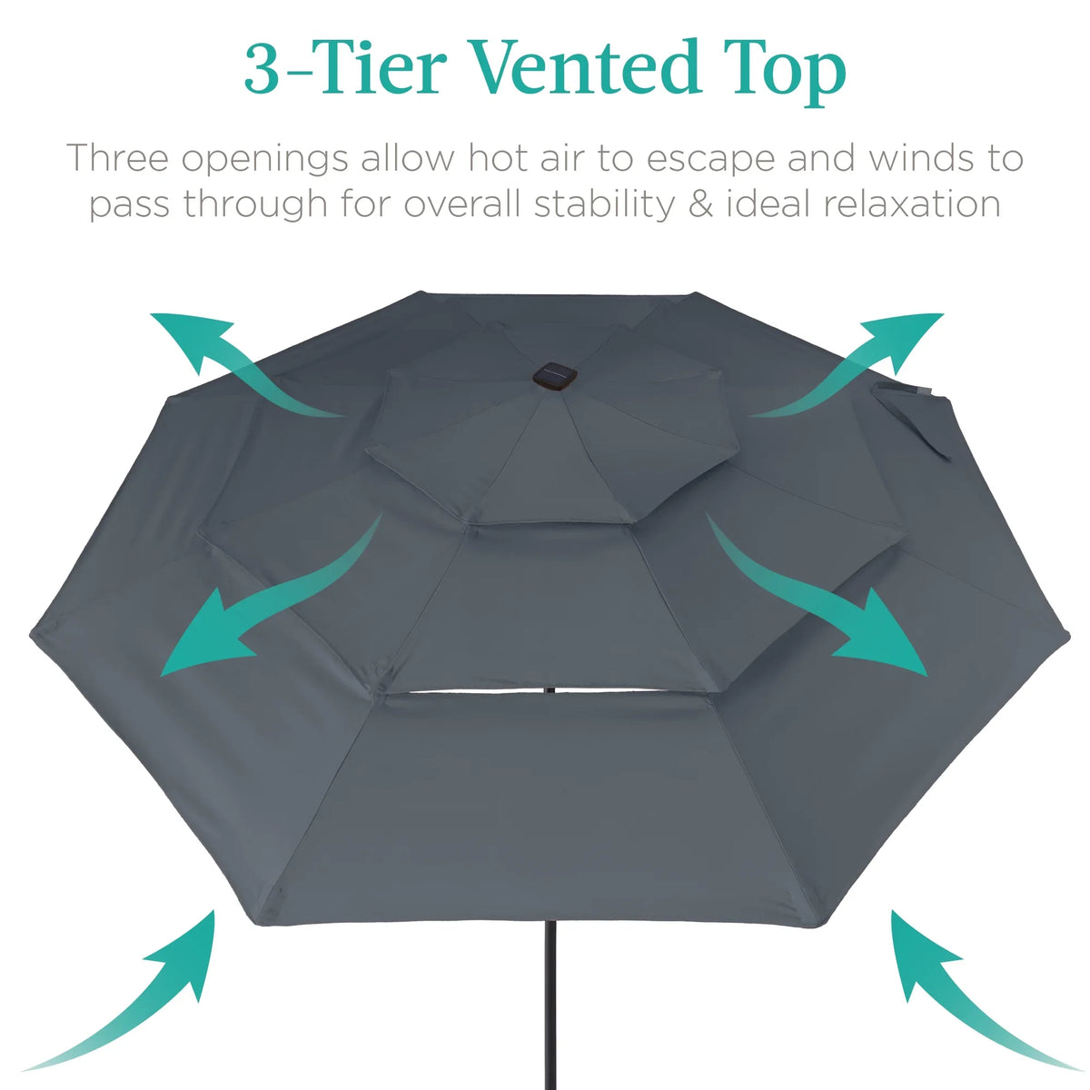 Best Choice Products 10ft 3-Tier Solar Patio Umbrella w/ 24 LED Lights, Tilt Adjustment, Easy Crank - Tan