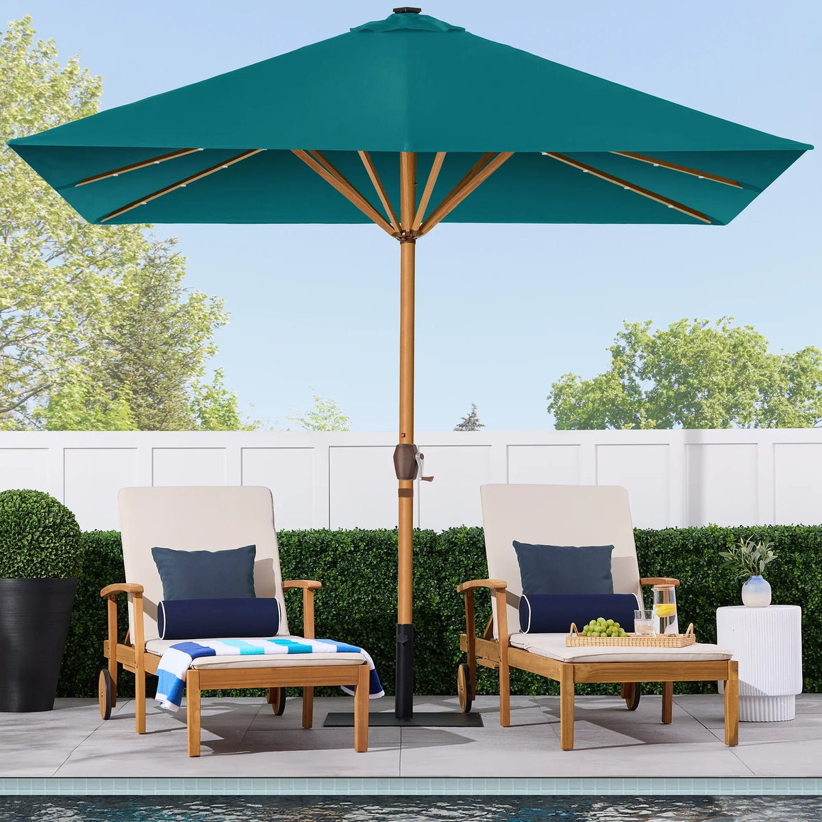 Best Choice Products 9ft Deep Square Solar LED Lighted Patio Umbrella w/ Woodgrain Pattern, UV-Resistant - Black