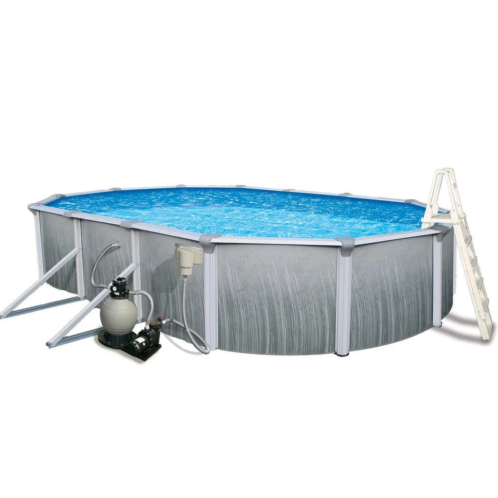 Blue Wave Martinique 12-ft x 24-ft Oval 52-in Deep 7-in Top Rail Metal Wall Swimming Pool Package