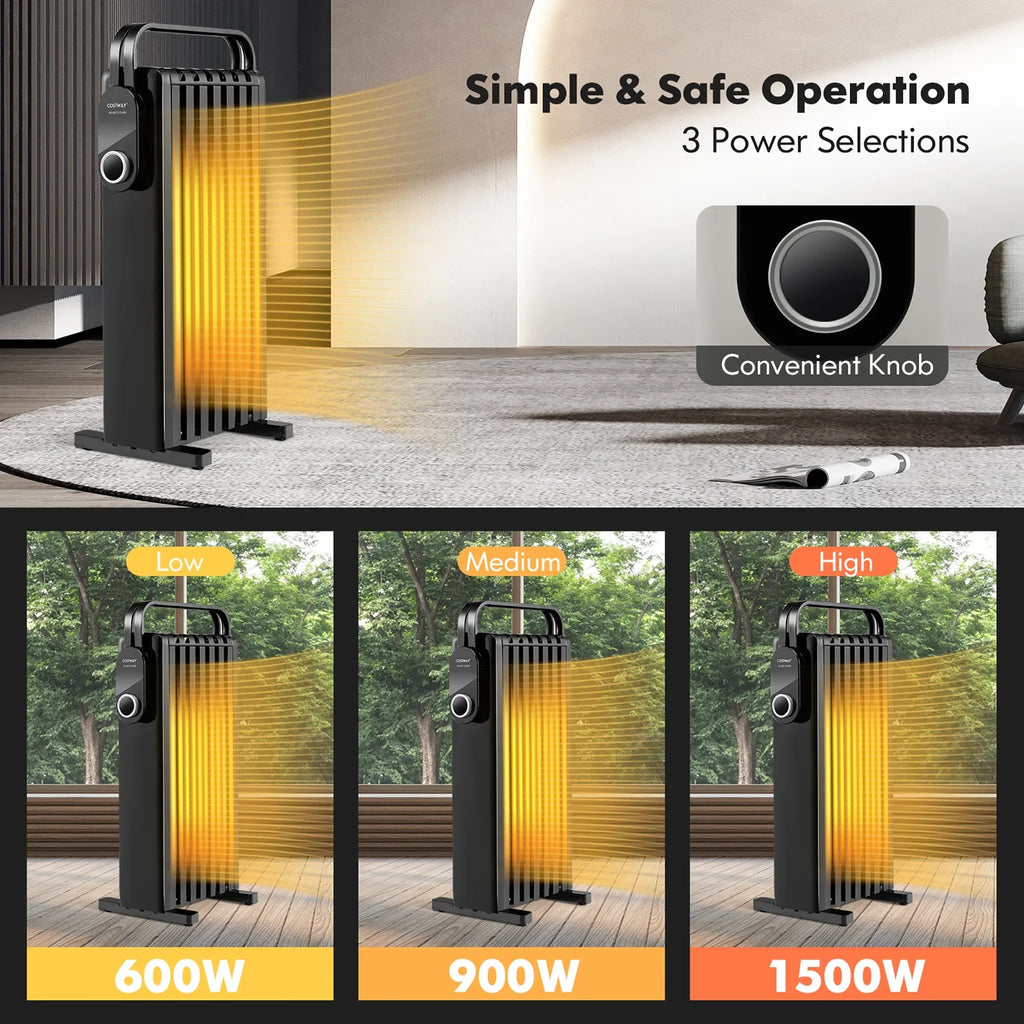 Costway 1500W Electric Space Heater Oil Filled Radiator Heater W/ Foldable Rack White