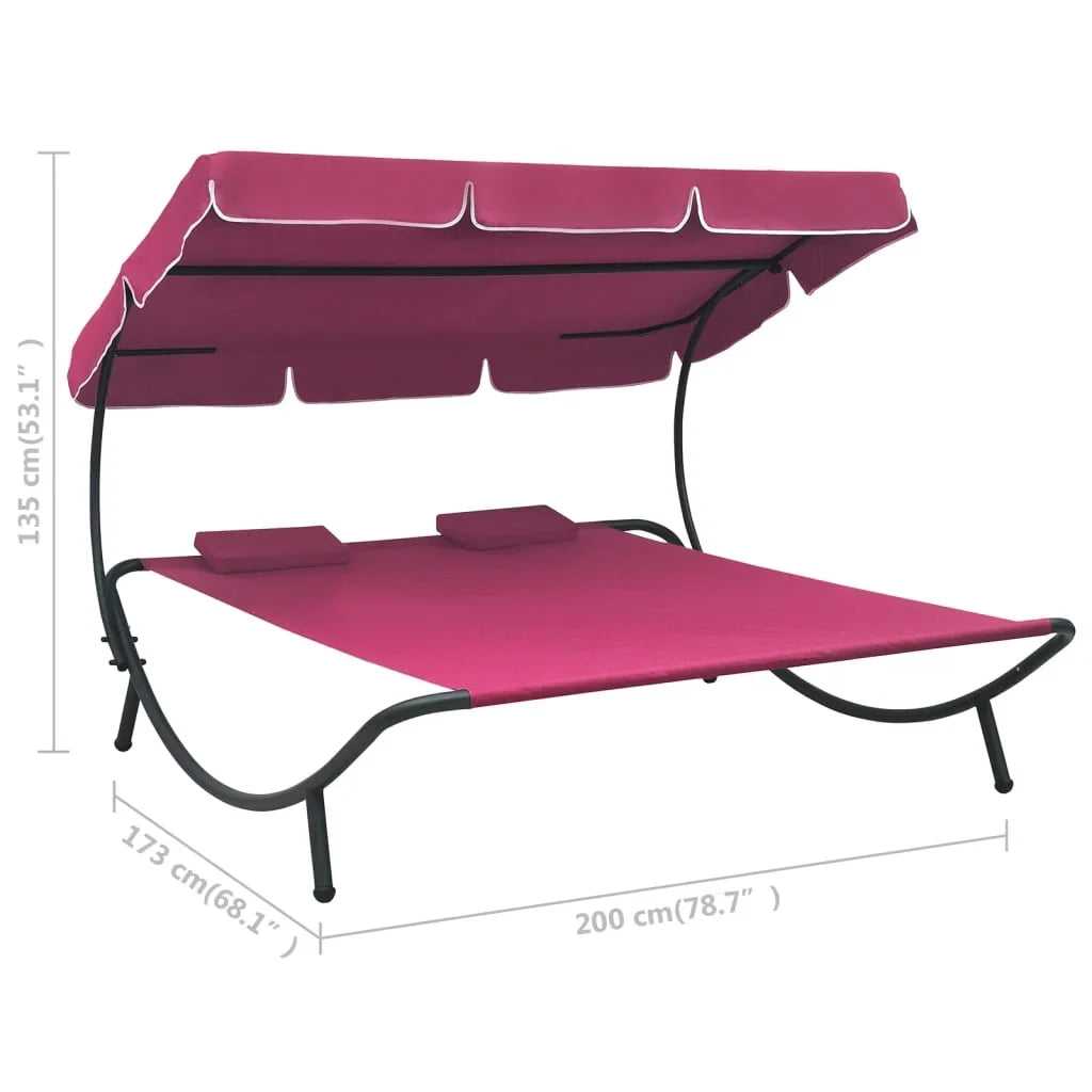 vidaXL Outdoor Double Chaise Lounge Patio Lounge Bed with Canopy and Pillows
