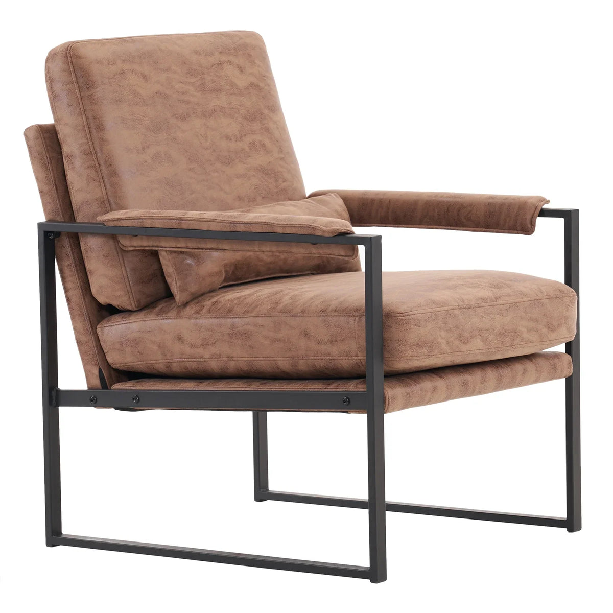 Ktaxon Accent Chair Lounge Armchair Modern Linen Fabric Upholstered Single Sofa with Black Coated Metal Frame Creamy White and Brown