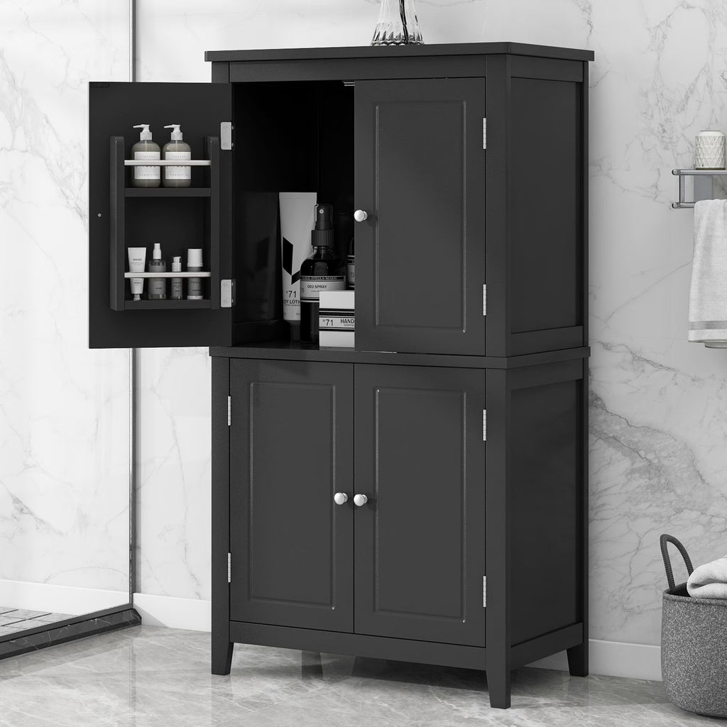 Elegant Bathroom Floor Storage Cabinet, Bathroom Storage Unit, Freestanding Cabinet with 4 Doors