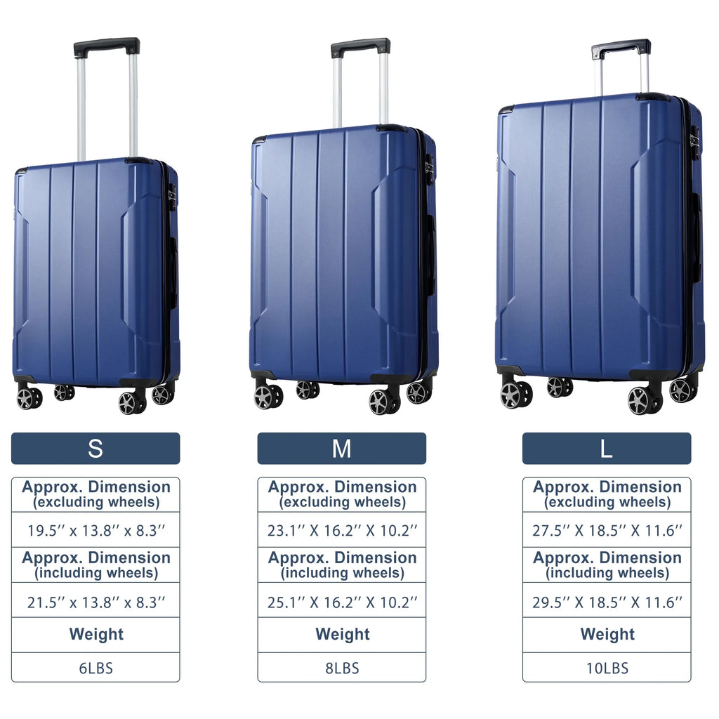 Luggage Sets 3 Piece, Expandable Hard shell ABS Suitcases with Double Spinner, Travel luggage Set