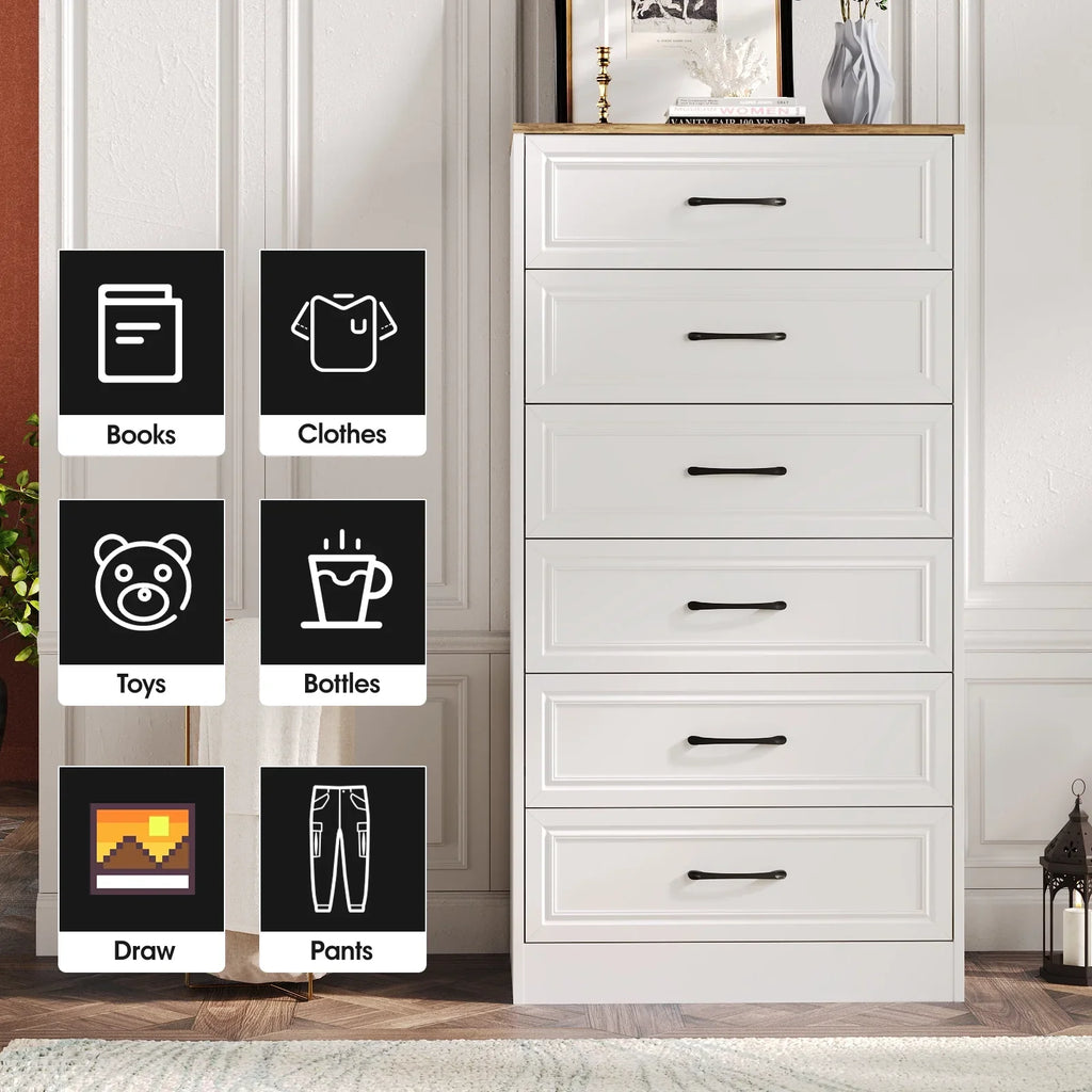 Vabches Farmhouse 5 Drawer Dresser with Metal Handle, Tall Wood Chest of Drawers for Living Room Bedroom,Dark Brown