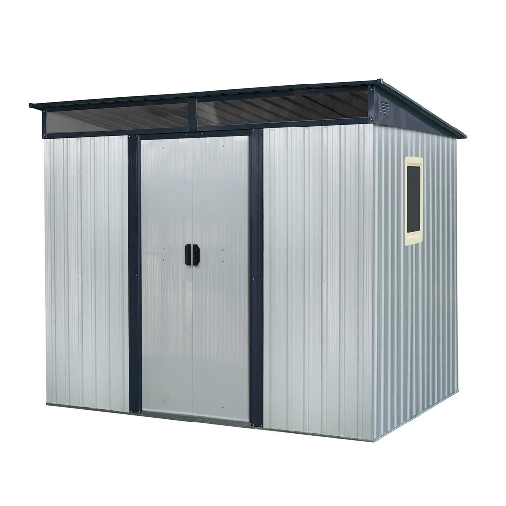 Garden Sheds 8 ft x 6 ft Outdoor Metal Storage Shed with Window and Transparent plate for Garden, Lawn (White and Black),Outdoor Sheds