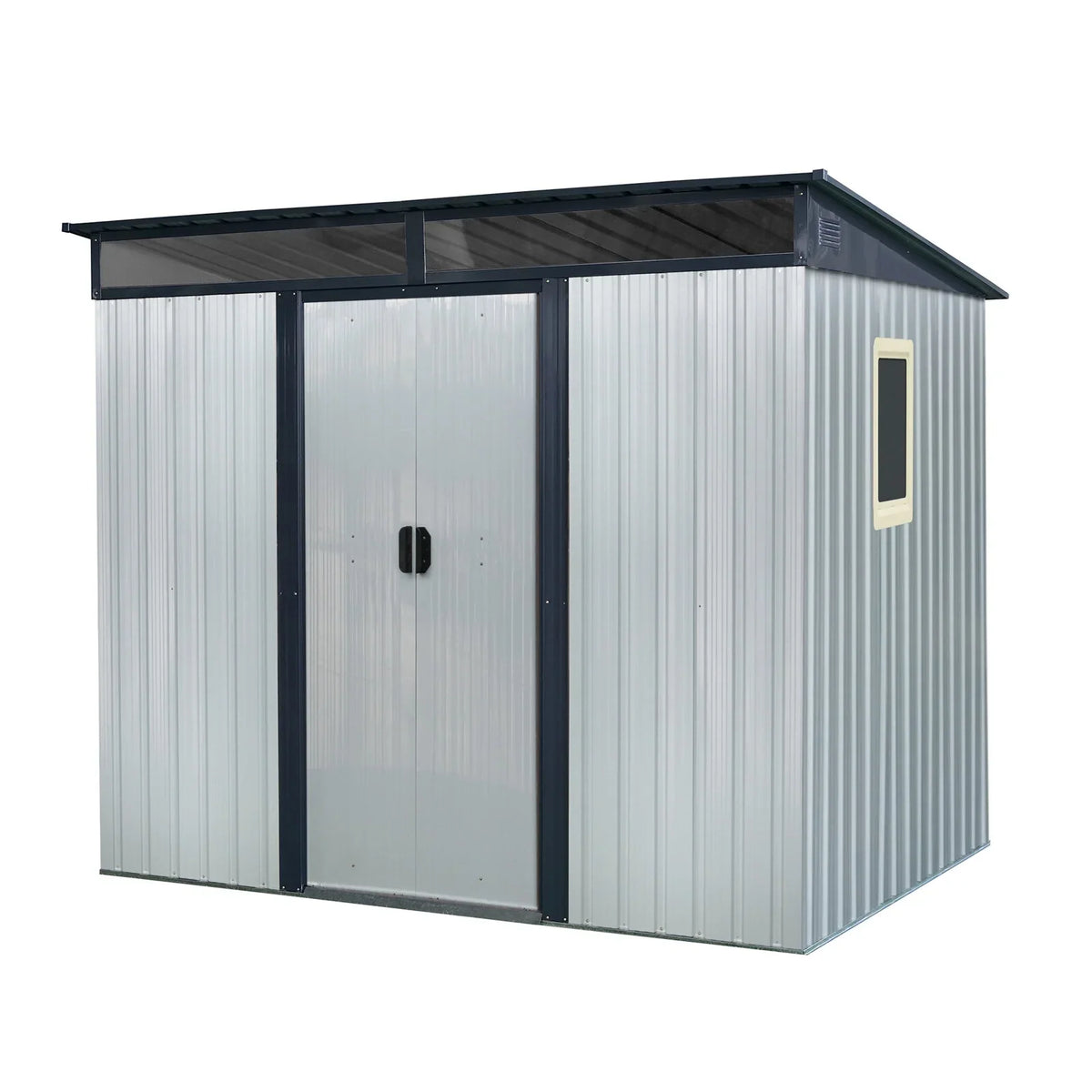 Garden Sheds 8 ft x 6 ft Outdoor Metal Storage Shed with Window and Transparent plate for Garden, Lawn (White and Black),Outdoor Sheds
