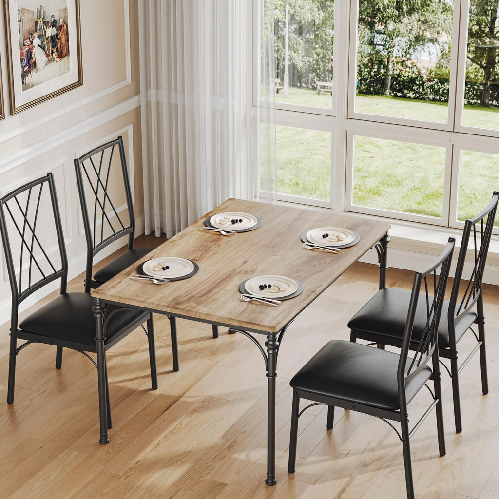 Huisuilinss Dining Table Set For 4,5-Piece Kitchen Table And Chairs Set,Farmhouse Rectangular Dining Room Table Set,Kitchen Table Set With 4 Chairs,Wood Metal Frame Dinette Set For Apartment