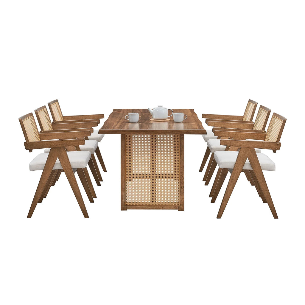 70.87 Inch Rectangular Waves Dining Table,Wooden Dining Table for 6 Persons,Mid Century Modern Large Kitchen Table for Living Room,Bohemian Dining Table