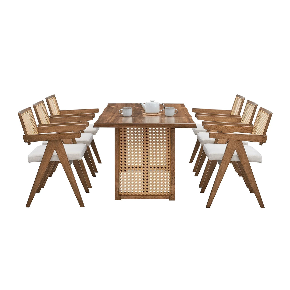 70.87 Inch Rectangular Waves Dining Table,Wooden Dining Table for 6 Persons,Mid Century Modern Large Kitchen Table for Living Room,Bohemian Dining Table