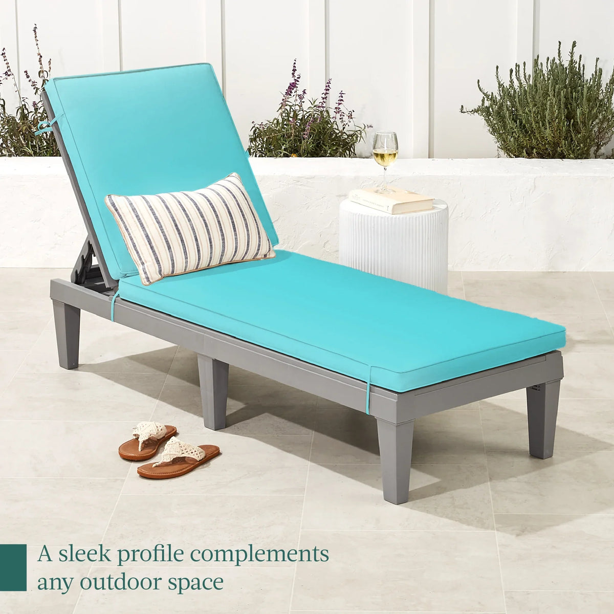 Best Choice Products Outdoor Lounge Chair, Resin Patio Chaise Lounger w/ Seat Cushion, 5 Positions - Gray/Navy