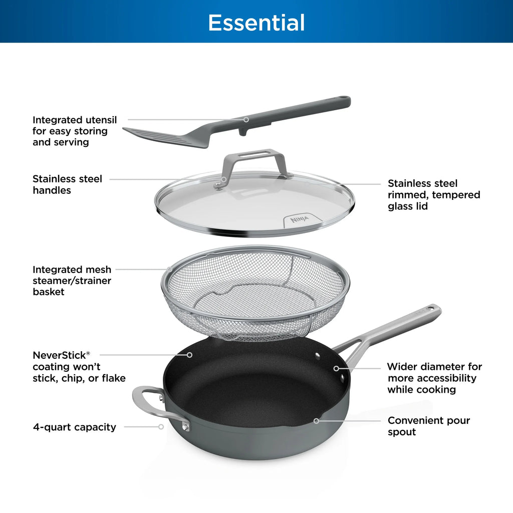Ninja Foodi Never Stick Possible Pan, Non Stick, Fry Pan, Sea Salt Grey