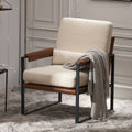 Ktaxon Accent Chair Lounge Armchair Modern Linen Fabric Upholstered Single Sofa with Black Coated Metal Frame Creamy White and Brown