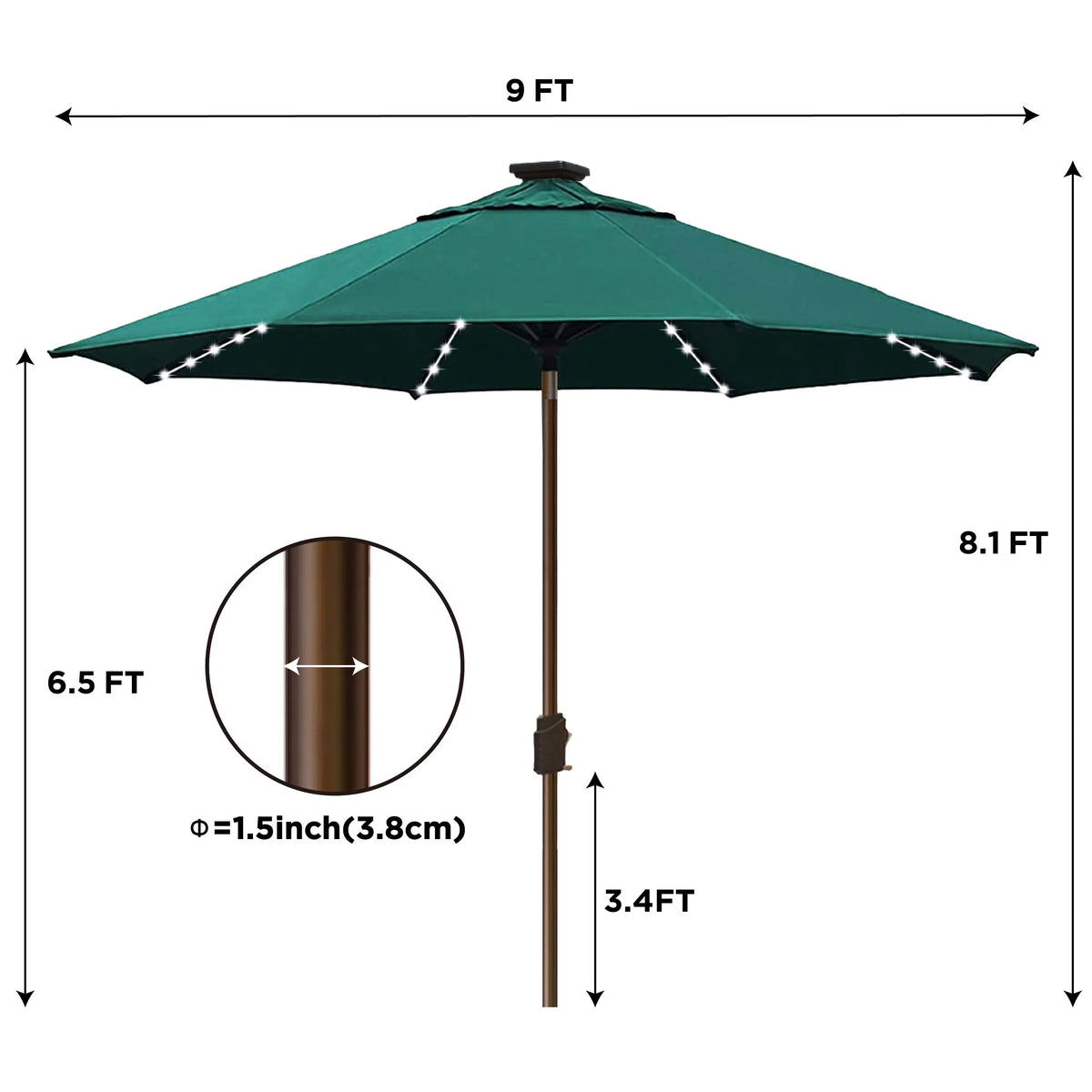 EliteShade Sunbrella Solar Umbrellas 9ft Market Umbrella with 80 LED Lights Patio Umbrellas Outdoor Table Umbrella with Ventilation and 5 Years Non-Fading Top,Ruby
