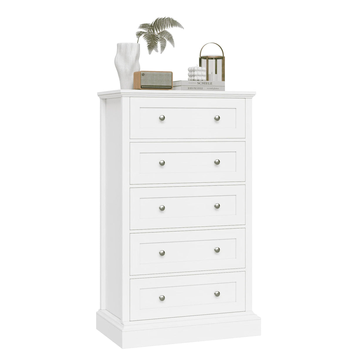 Homfa 5 Drawer Bedroom Dresser, Tall Wood Nightstand Storage Cabinet for Office Living Room,Gray