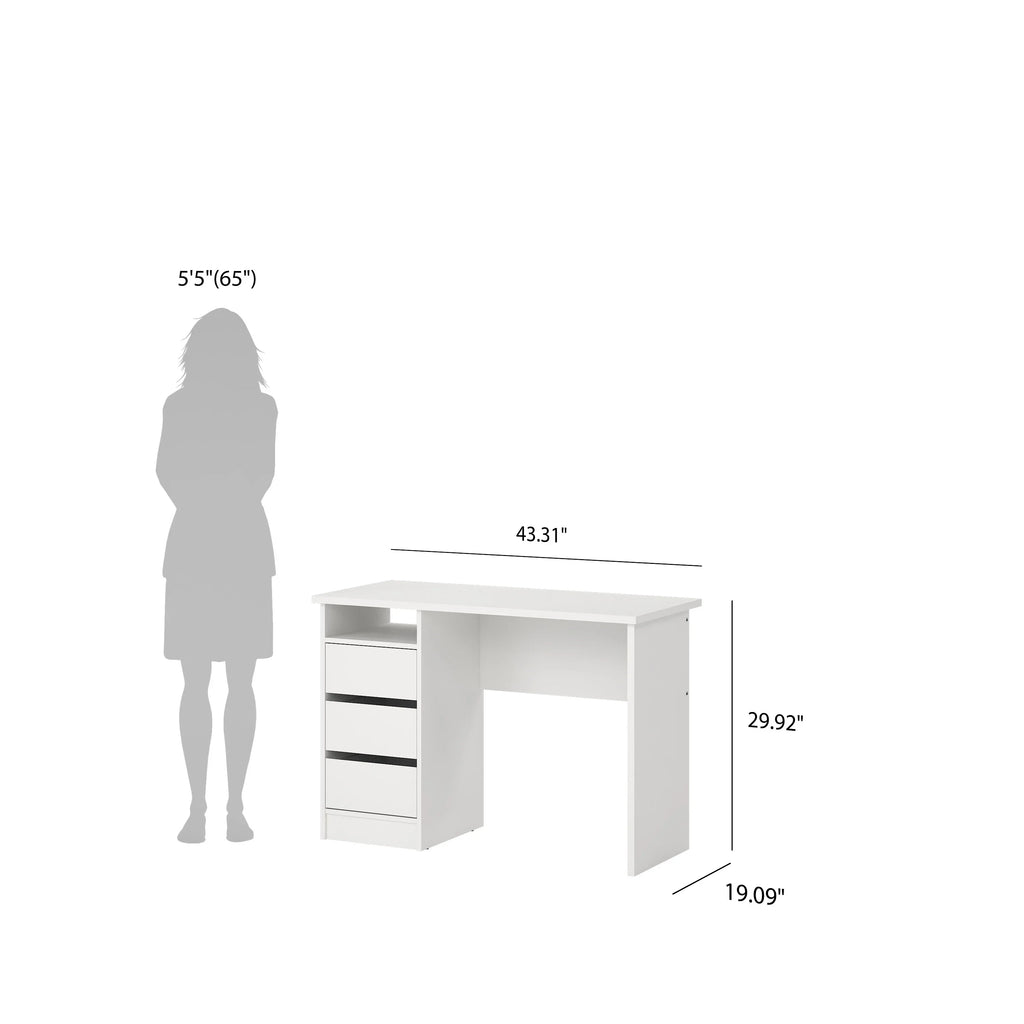 Tvilum Wes Writing Desk with 3 Storage Drawers and Open Shelf for Adults, White