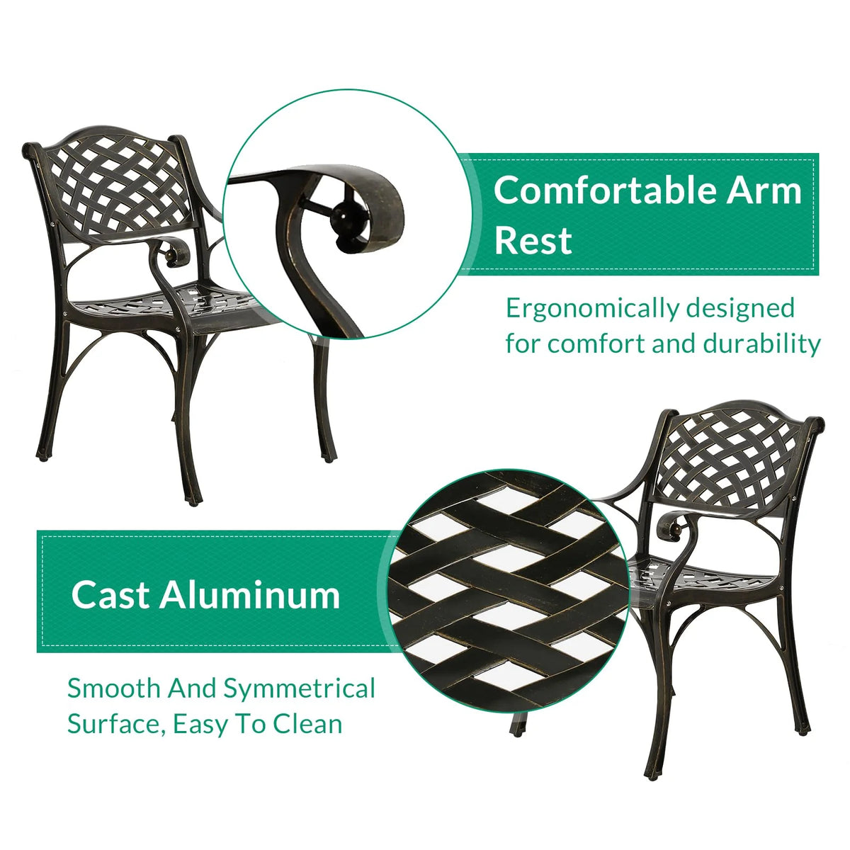 VIVIJASON 9-Piece Patio Dining Set, Rust-Free Cast Aluminum Outdoor Furniture Set, 8 Patio Dining Chairs and 61" Round Dining Table with 31" Lazy Susan, Umbrella Hole for Backyard, Patio, Garden