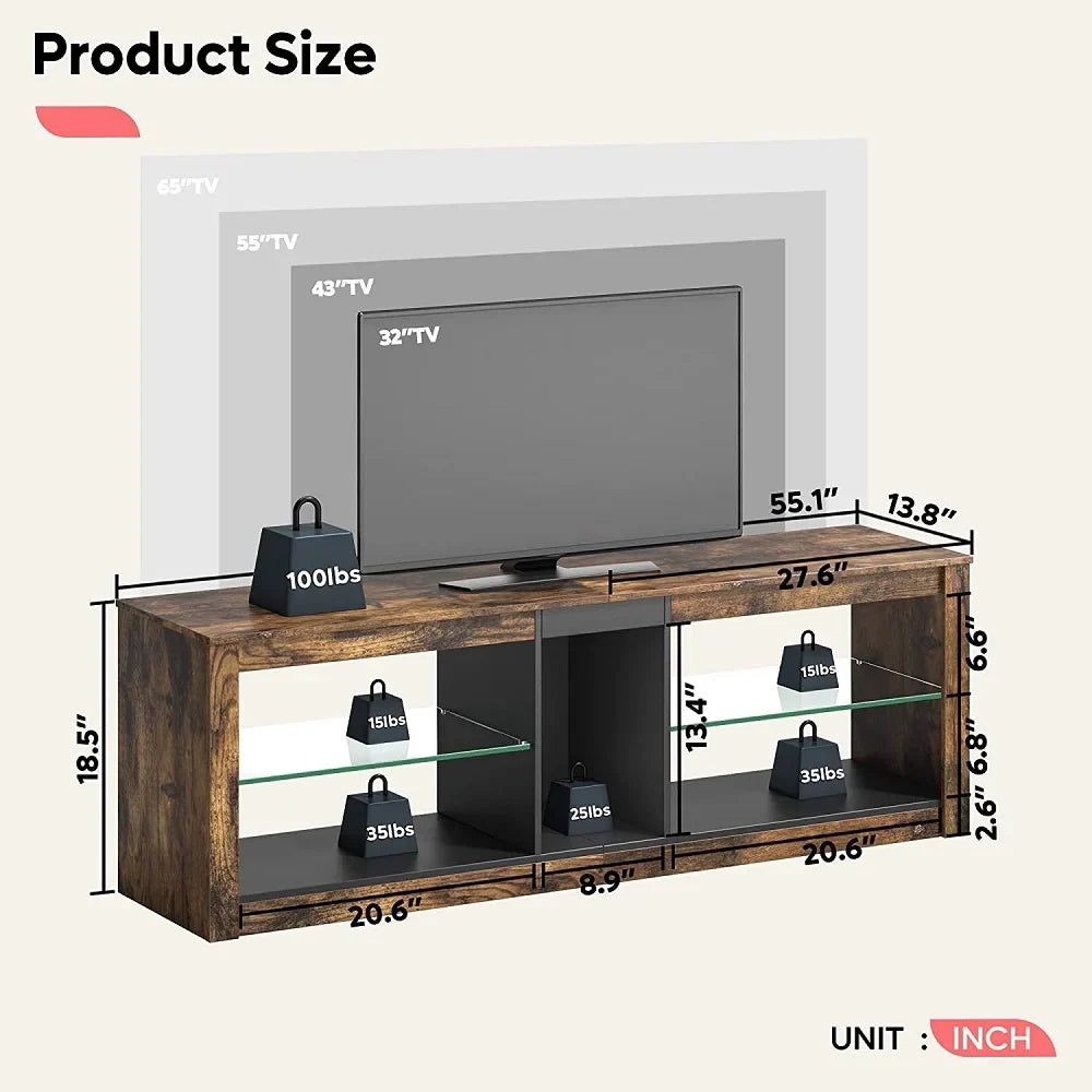 Bestier Entertainment Center with LED Lights TV Stand Media Console Table for TVs up to 60" in Light Grey