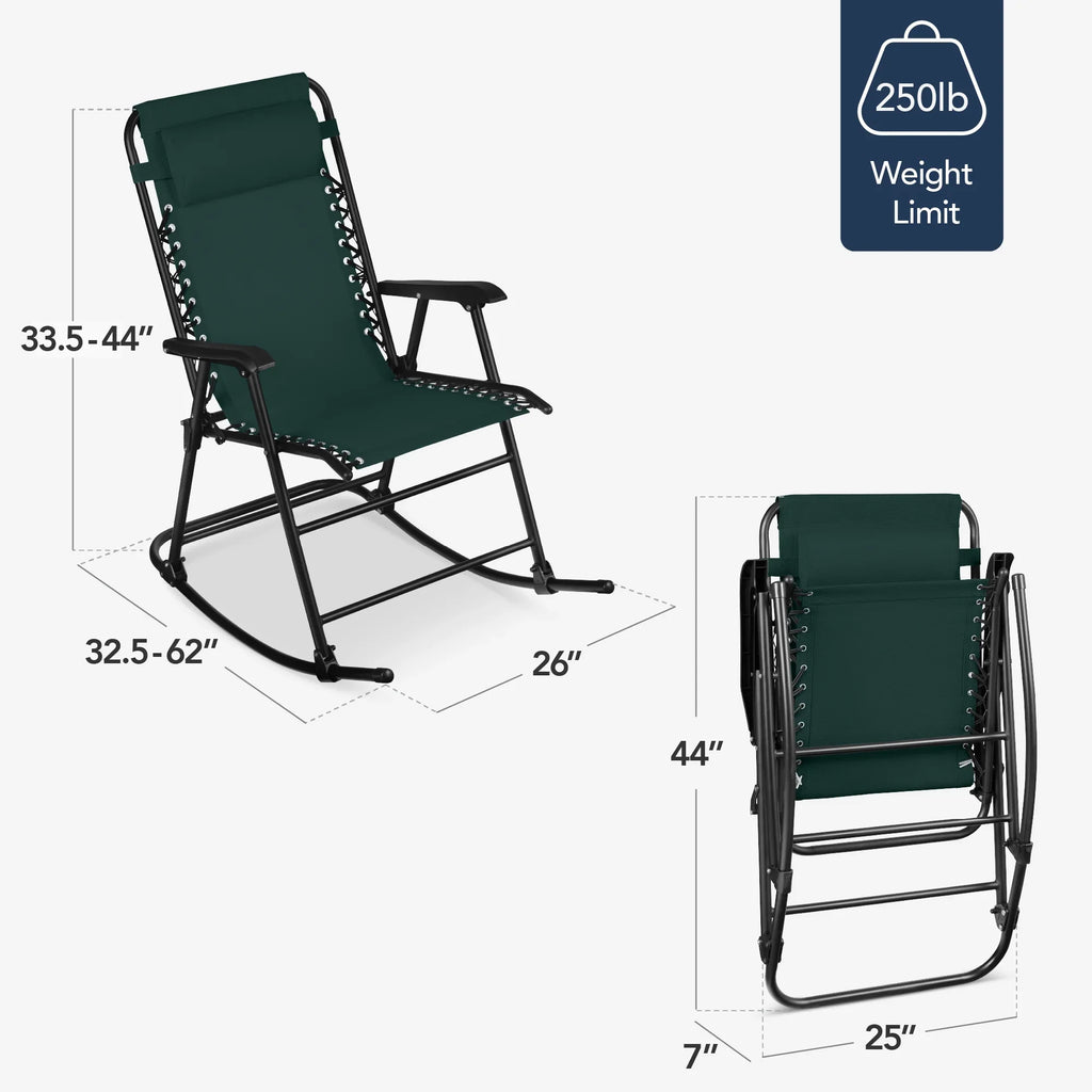 Best Choice Products Folding Outdoor Zero Gravity Rocking Lounge Chair w/ Headrest Pillow - Black